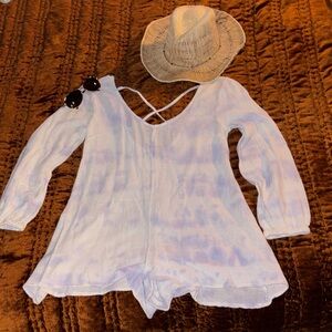 Billabong Soft Blue & White Gauzy Cotton Cloud Design Romper